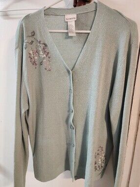 Vintage koret mint Embroidered sweater cardigan large Floral